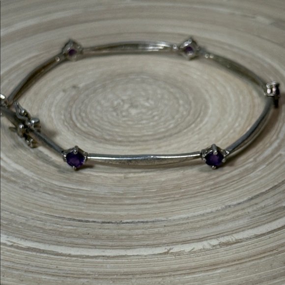 Sterling Silver Southwest style Amethyst Gemstone Bangle Bracelet - Picture 2 of 4